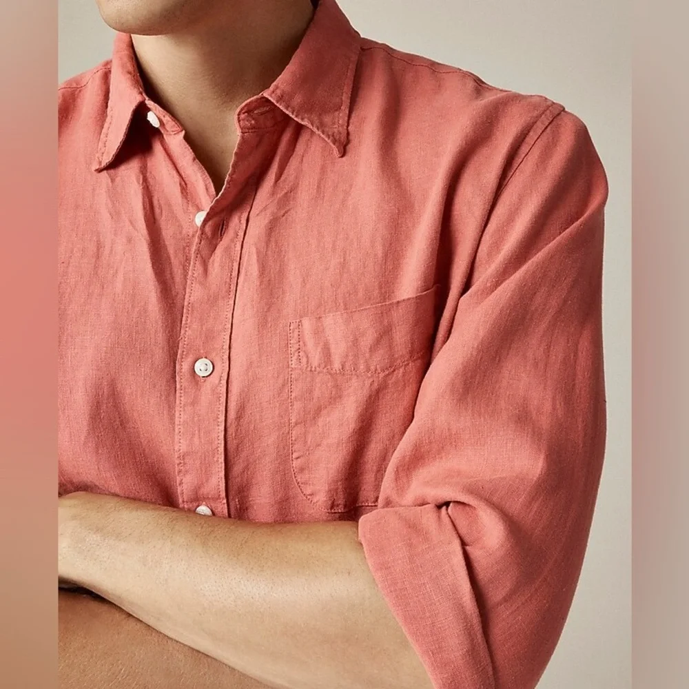 Washed linen shirt with point collar Seasoned Red